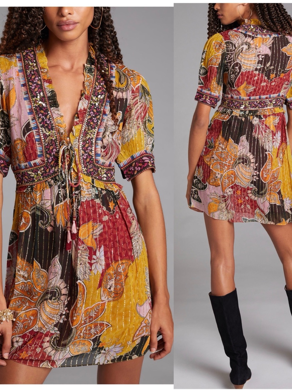 Verb by Pallavi Singhee for Anthropologie Beaded Shimmer Mini Dress S